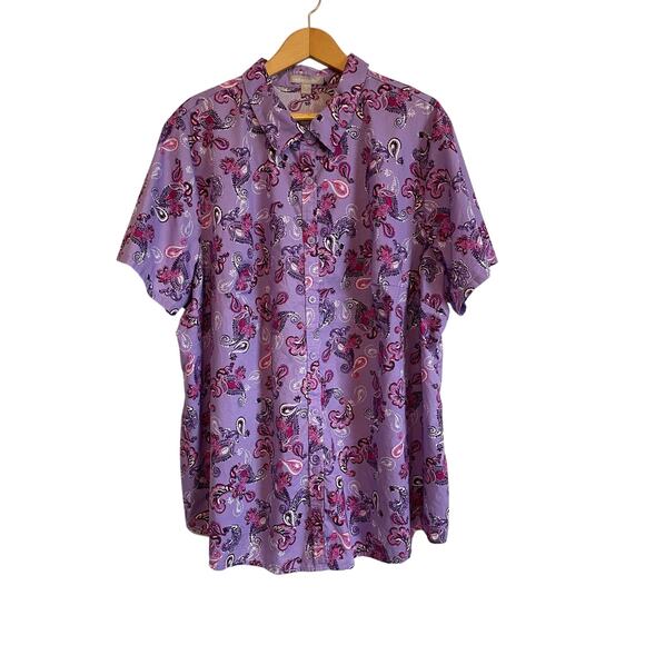 Woman Within Perfect Short Sleeve Shirt button up collar purple paisley 3X 30-32 - Picture 1 of 8